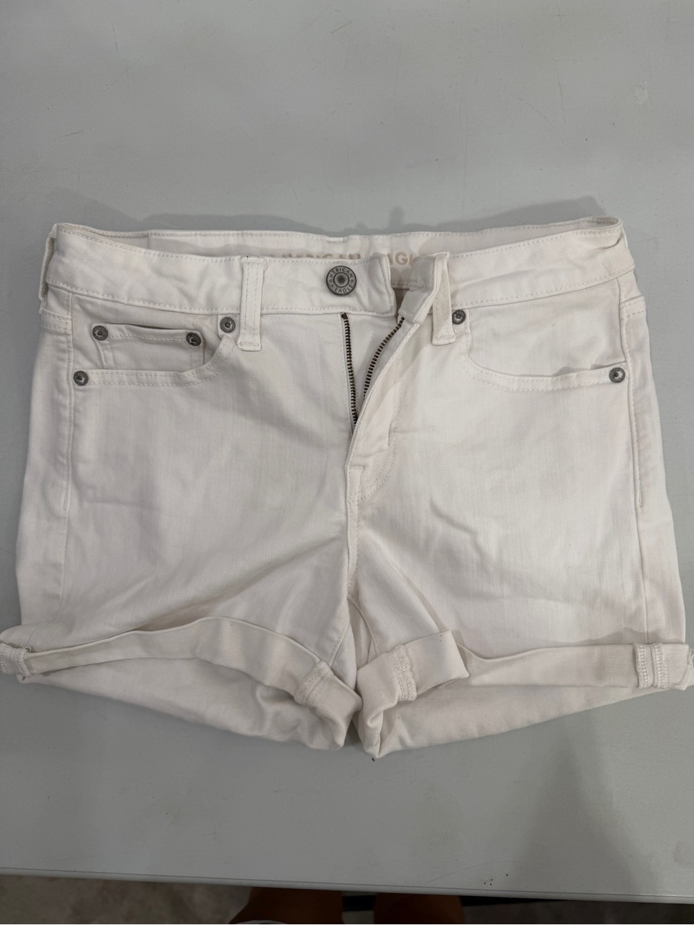American Eagle Outfitters White Rolled-Hem Denim Shorts
